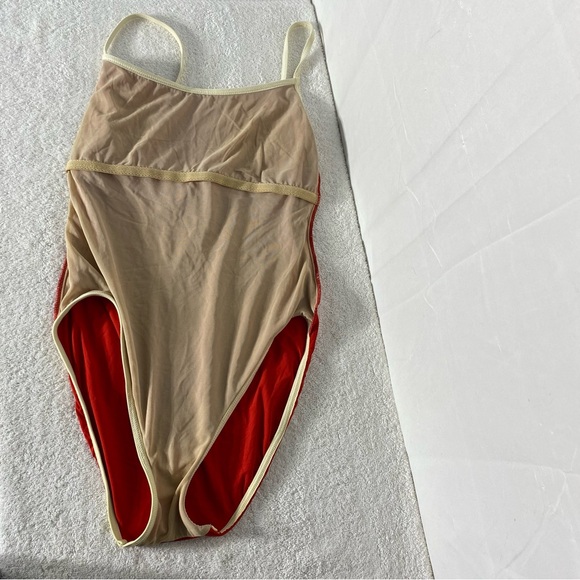 Vintage Calvin Klein Swimwear Red One Piece Swimsuit with Cream Trim 14 - Picture 15 of 16